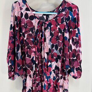 Alfani floral multi dolman sleeve blouse chiffon elastic waist balloon Sz 16